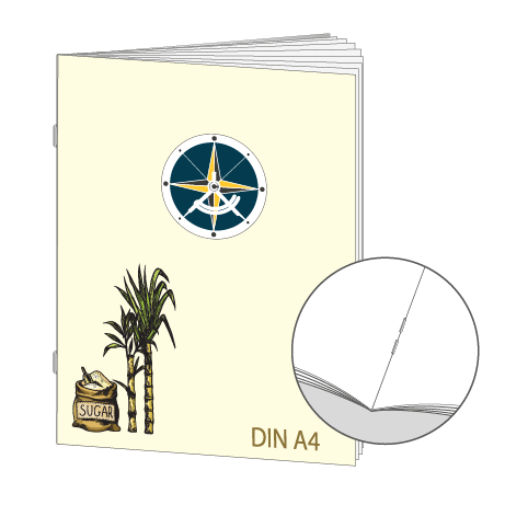 Broschüre aus Zuckerrohrpapier | DIN A4 32-Seiter | bedruckt